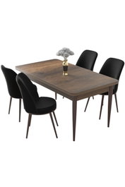 Hanah Home Mesa y Sillas de Comedor 5 Piezas Barroco y Negro Aglomerado Melamina Patas Metal